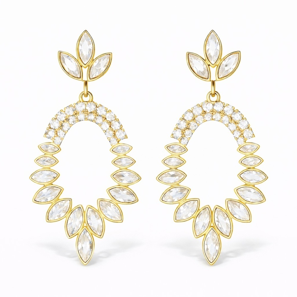 ⚜️ Marquisèe Gold Leaf Earrings With Crystals